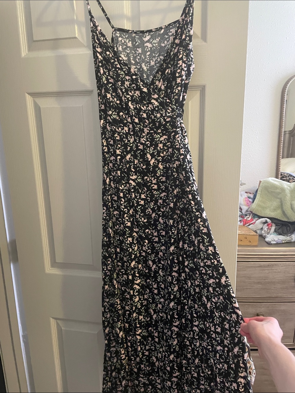 Black Floral Maxi Dress with Pink Accents